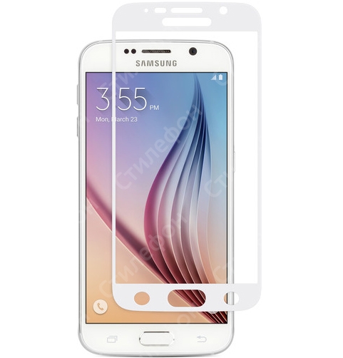 Защитное стекло на весь экран для Samsung Galaxy S6 (Белое)