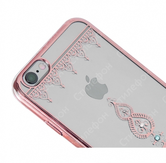 Чехол со стразами Swarovski для iPhone 6s пластиковый (Узор пиковый розовый)