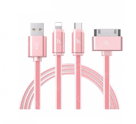 Кабель HOCO 3-В-1 UPL12 One Pull Three Metal Jelly Knitted Charging Cable (Розовое золото)