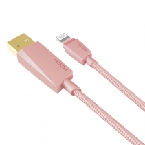 Дата кабель для iPhone 5 / 6 / 7 / 8 / 11 pro Rock с оригинальным чипом MFI плетеный (Розовый)