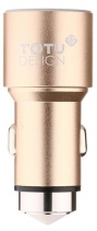 Автомобильная зарядка 12V 2 USB Totu Design Спасательный Молот (Золото)