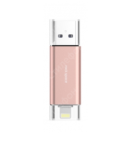 Внешний флеш накопитель Rock F2 Flash Drive 32 Gb MFI для Apple iPhone, iPad (Разъем Lightning/USB) Розовая