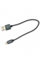 Кабель USB / Lightning Rock Metal Charge & Sync Round Cable 20cm (Черный)
