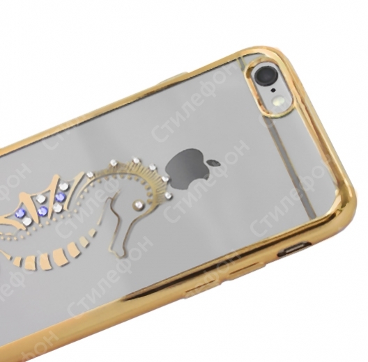 Чехол со стразами Swarovski iSecret для iPhone 6s силиконовый (Морской конёк золотой)