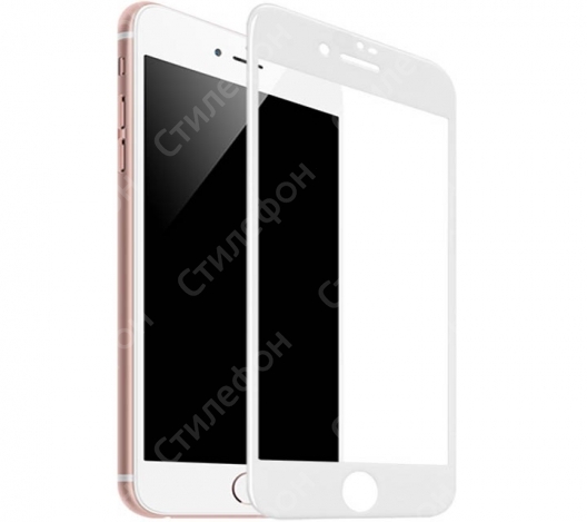 Стекло защитное 3D с силиконовыми краями для iPhone 8 (Белое)