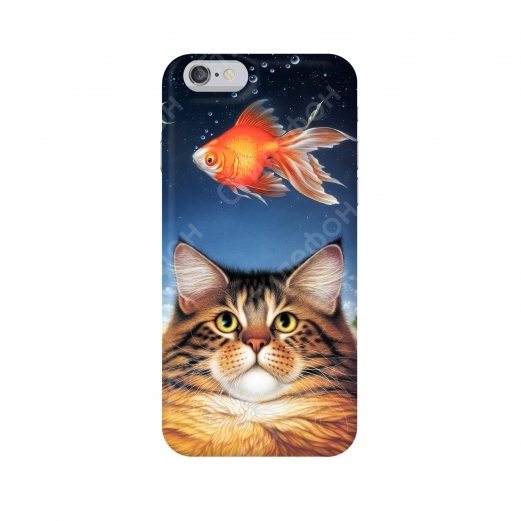 Чехол для iPhone 5s / 6s / 6s+ / 7 / 7+ / 8 / 8+ / Xs / 11 / Pro / Max (Кот и рыбка)