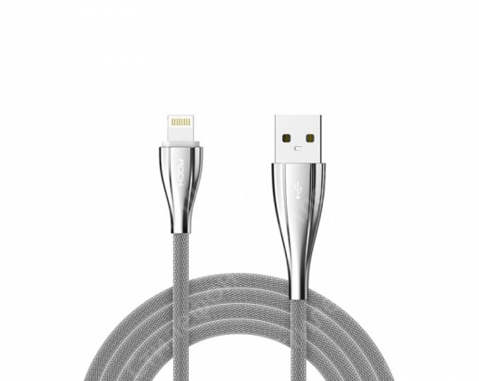 Кабель USB Lightning Rock Metal Data Cable 100см (Серебро)