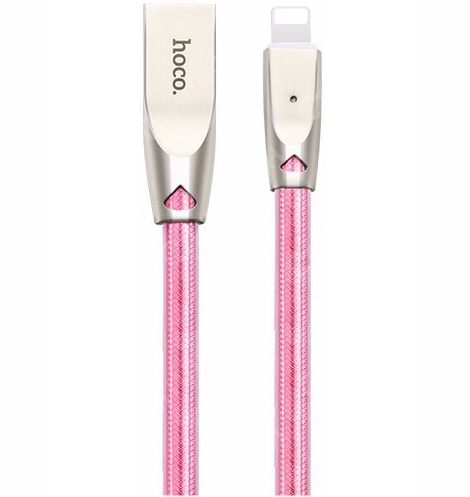 Кабель Hoco U9 Zinc Alloy Jelly Knitted Lightning Charging Cable 1.2m (Розовый)