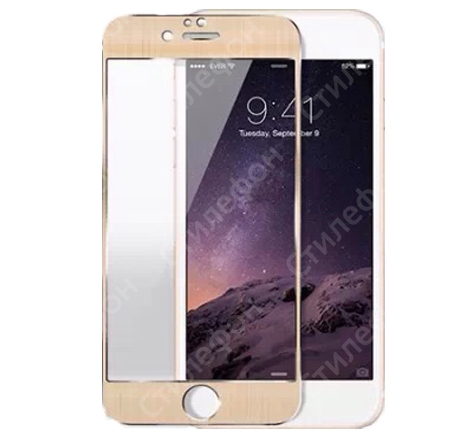 Защитное стекло с алюминиевой рамкой для iPhone 6s Plus (Золото шампань)