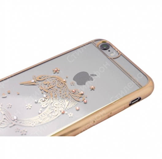 Чехол со стразами Swarovski для iPhone 6s силиконовый (Золотой дельфин)