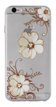 Чехол со стразами для iPhone 6s силиконовый (Золотые цветы)
