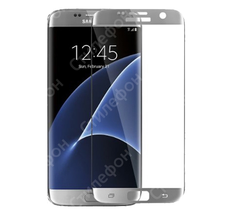 Защитное стекло 3D на весь экран 0.2мм для Samsung Galaxy S7 Edge (Серебряное)