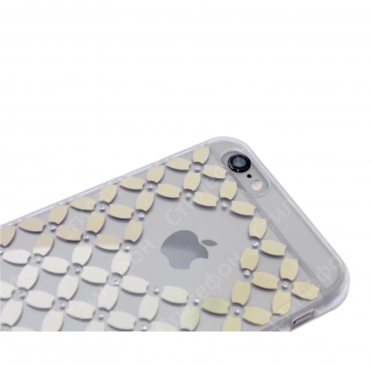 Чехол со стразами Swarovski для iPhone 6s силиконовый (Золотые лепестки)