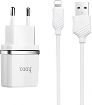 Сетевое зарядное устройство Hoco C12 Smart Dual 2 USB Lightning Charger Set (+Кабель для iPhone)