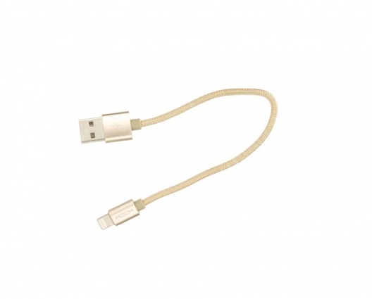 Кабель USB / Lightning Rock Metal Charge & Sync Round Cable 20cm (Золотой)