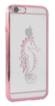 Чехол со стразами Swarovski iSecret для iPhone 6s силиконовый (Морской конёк розовый)