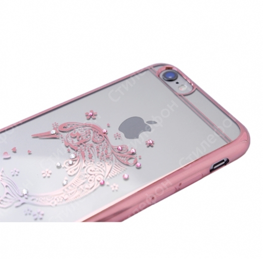 Чехол со стразами iSecret Swarovski для iPhone 6s силиконовый (Розовый дельфин)