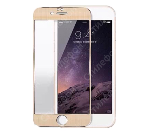 Защитное стекло iPhone 6s на весь экран алюминиевое 0.2мм (Золото шампань)