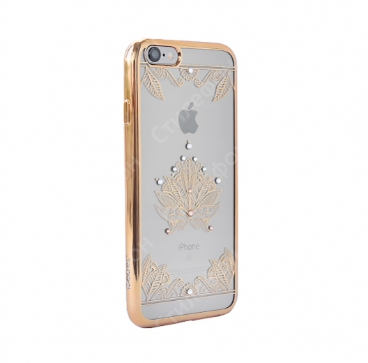 Чехол со стразами Swarovski для iPhone 6s iSecret силиконовый (Золотой цветок)