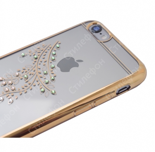 Чехол со стразами Swarovski для iPhone 6s силиконовый (Золотая ветка)