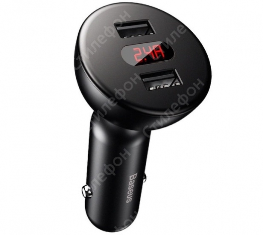 Автомобильная зарядка с поворотной головкой Baseus Shake-Head Digital Display Dual-USB Car Charger (Чёрная)