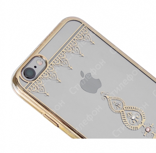 Чехол со стразами Swarovski для iPhone 6s пластиковый (Узор пиковый золотой)