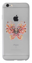 Чехол со стразами для iPhone 6s силиконовый (Красная бабочка)