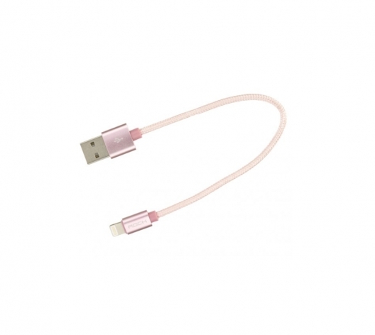 Кабель USB / Lightning Rock Metal Charge & Sync Round Cable 20cm (Розовый)