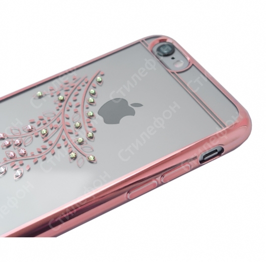 Чехол со стразами iSecret Swarovski для iPhone 6s силиконовый (Розовая ветка)
