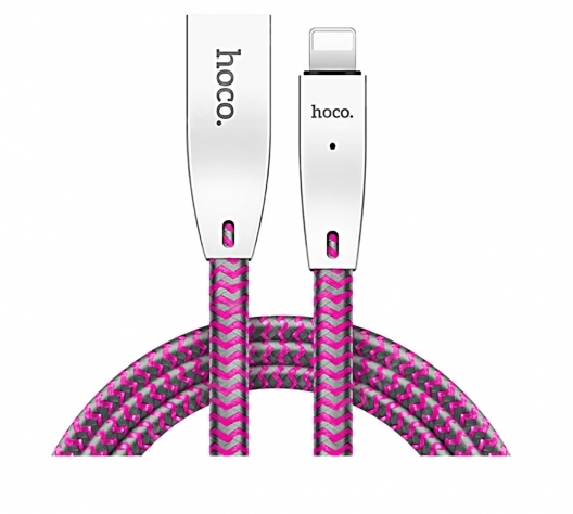 Плетеный Кабель с Автоотключением Hoco U11 Zinc Alloy Lightning Cable Для Apple (Розовый)