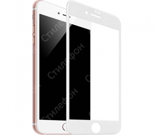 Стекло защитное 3D с силиконовыми краями для iPhone 8 Plus (Белое)
